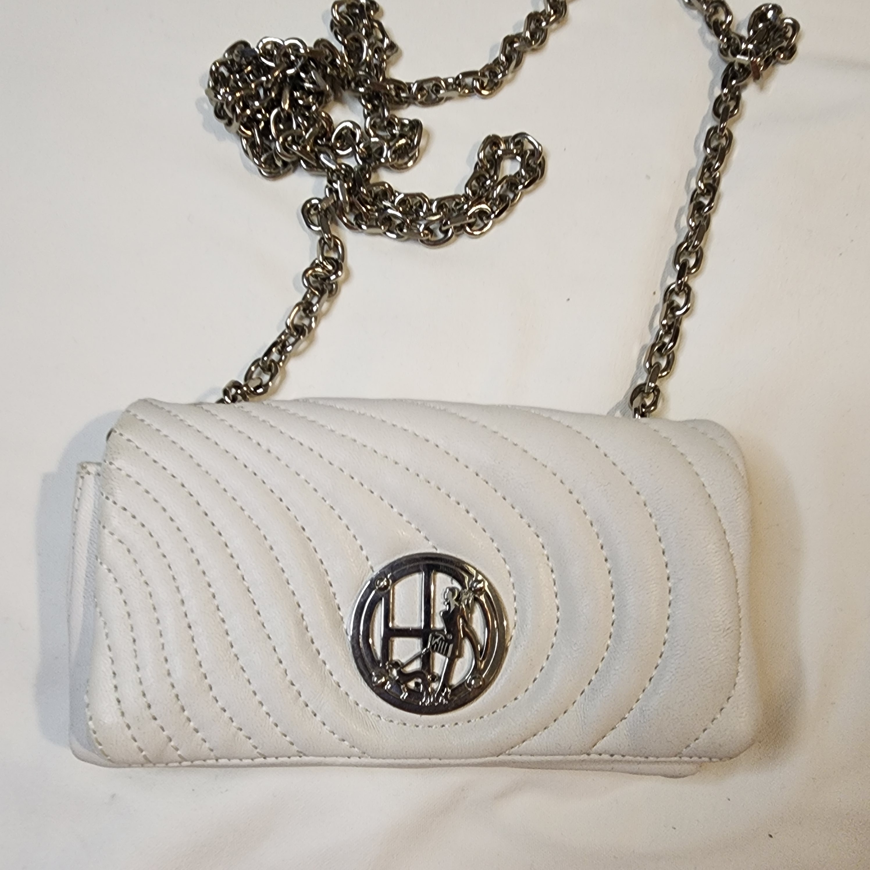 Henri Bendel White Quilted Shoulder Bag With Silver Chain